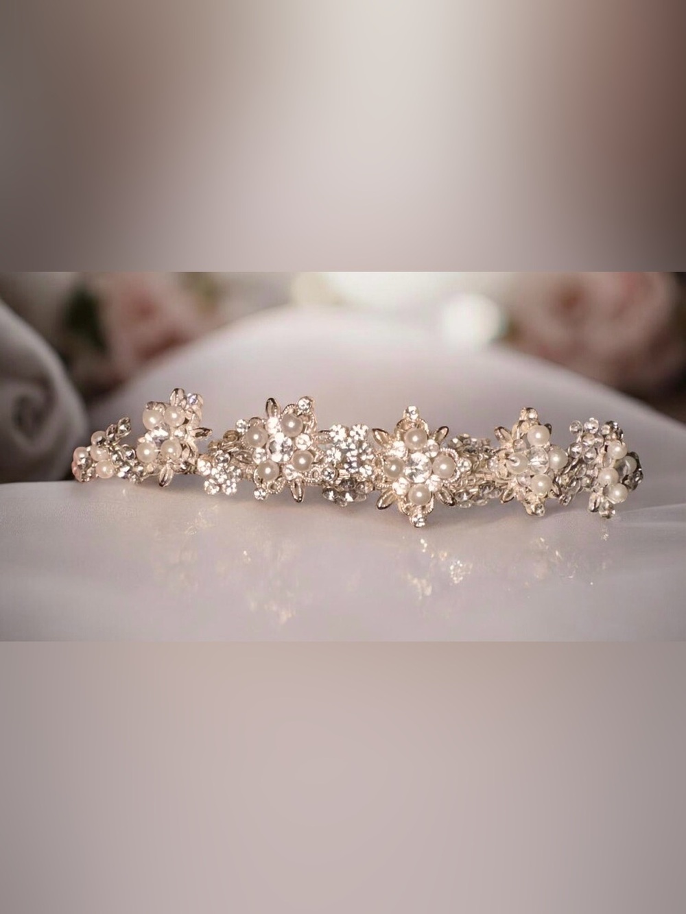 Crystal and Pearl Bridal Headband - Silver - Picture 4 of 5